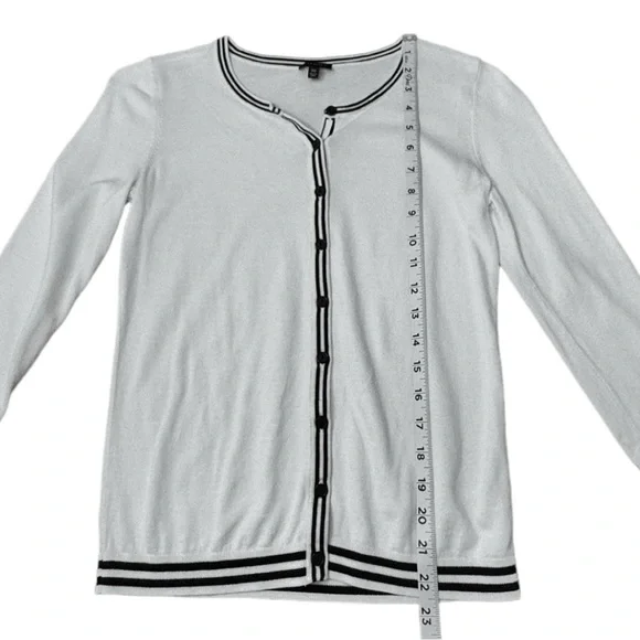 Talbots Button Up Cardigan White Black Stripe Trim Office Classic Women’s Sz XS - Picture 7 of 11